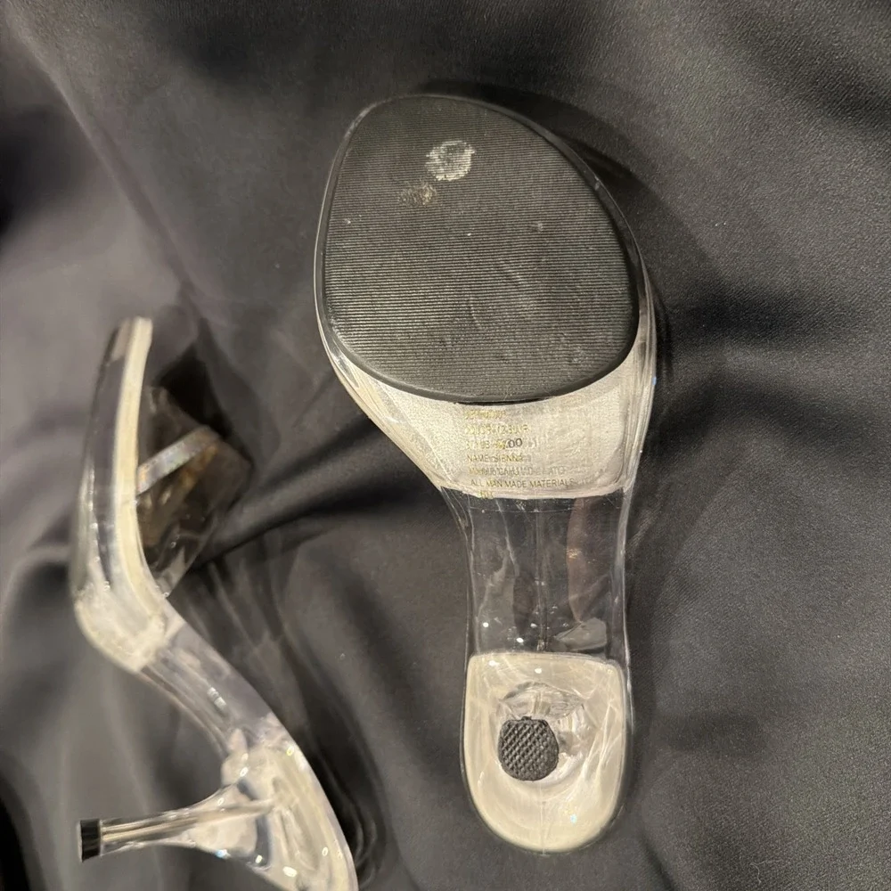 Bakers Y2K Clear Lucite Heels Slide Mule Square Toe Sz 6 B Stiletto Rhinestone
